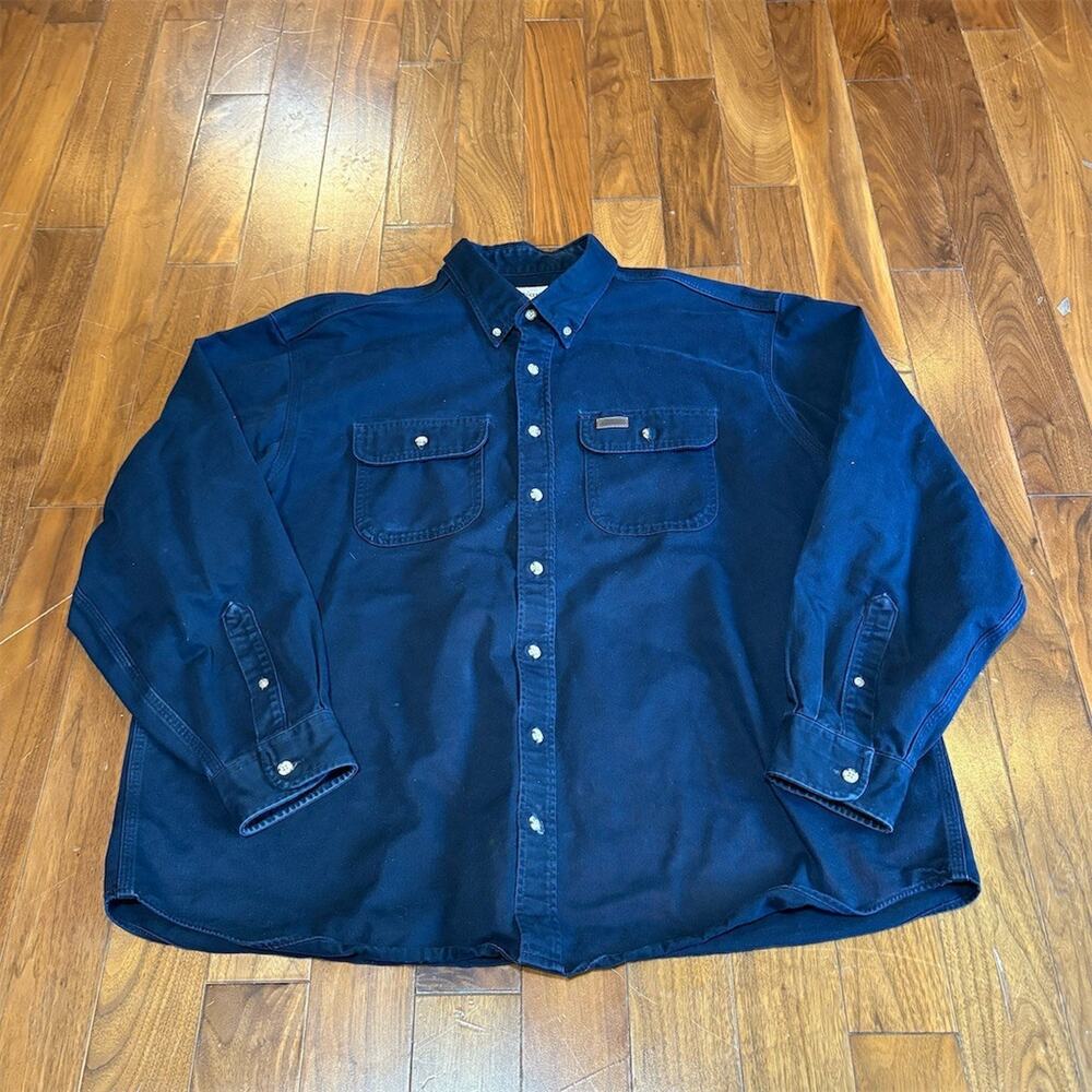 Carhartt Work Shirt Men's 2XL Navy Blue Button-Up Long Sleeve 2 Pocket